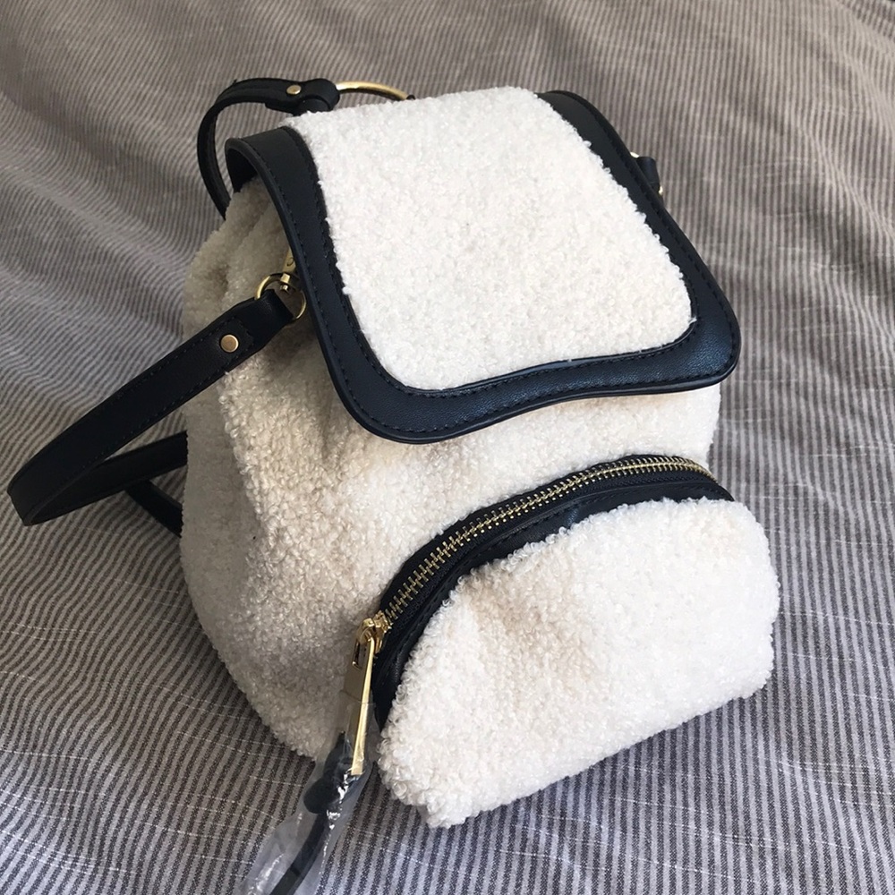 Shaggy backpack with leather trim from Zara